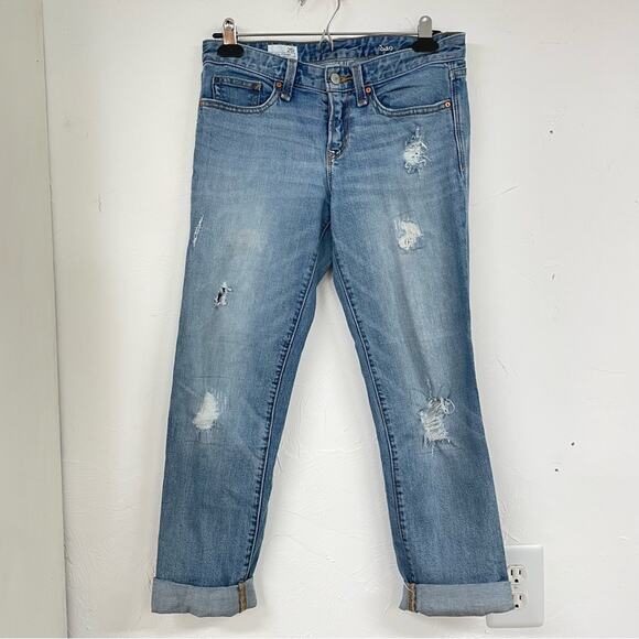 Gap Real Straight Rolled Hem Mid Rise Jeans Womens 26 Blue Denim Distressed - Picture 1 of 13